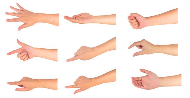 ミックススタイルのイメージ男性の手は前指ポイントを使い白地に隔離された行動を変化させ. - 写真・画像