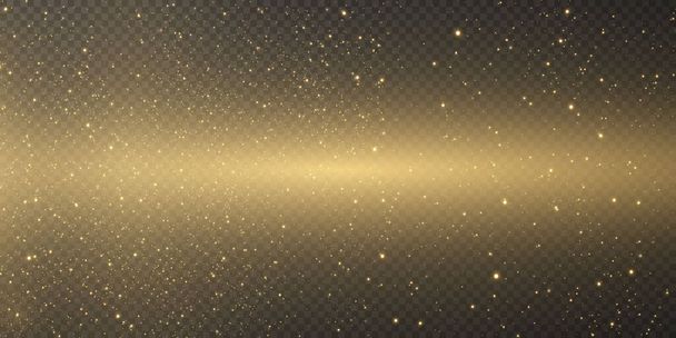 Ragyogó mágikus por. Egy texturális fekete hátterű.Ünneplés elvont háttér készült arany csillogó por részecskék. Varázslatos hatás. Arany csillag.Ünnepi vektor illusztráció. - Vektor, kép