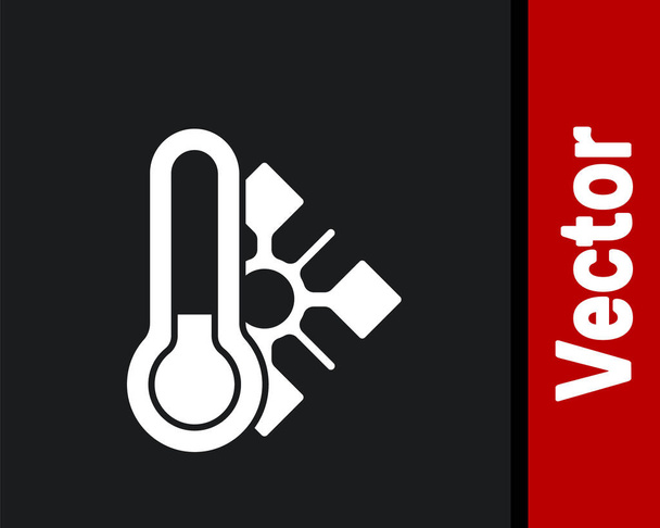 Icono de medición del termómetro de meteorología blanca aislado sobre fondo negro. Equipo de termómetro que muestra clima caliente o frío. Vector. - Vector, Imagen