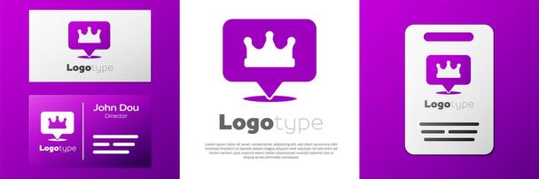 Logotype Helyszín király korona ikon elszigetelt fehér háttér. Logó tervezési sablon elem. Vektor. - Vektor, kép