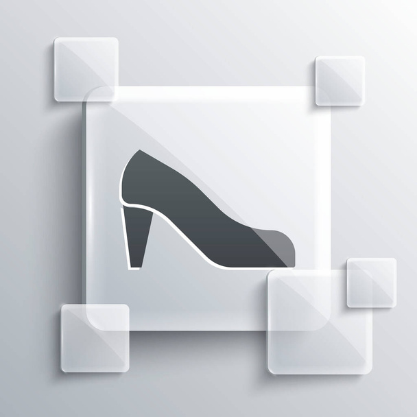 Grey Woman shoe with high heel icon isolated on grey background. Square glass panels. Vector. - Vector, Image