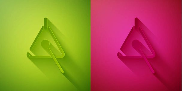 Papier découpé Triangle icône de l'instrument de musique isolé sur fond vert et rose. Style art du papier. Vecteur. - Vecteur, image