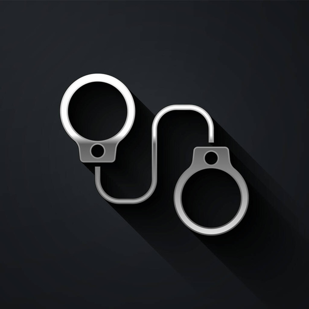 Silver Handcuffs icon isolated on black background. Long shadow style. Vector. - Wektor, obraz