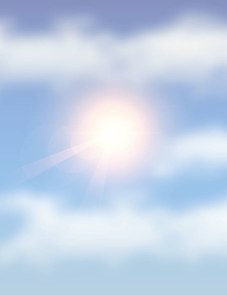sonniger blauer Himmel Hintergrund mit flauschigen Wolken - Vektor, Bild