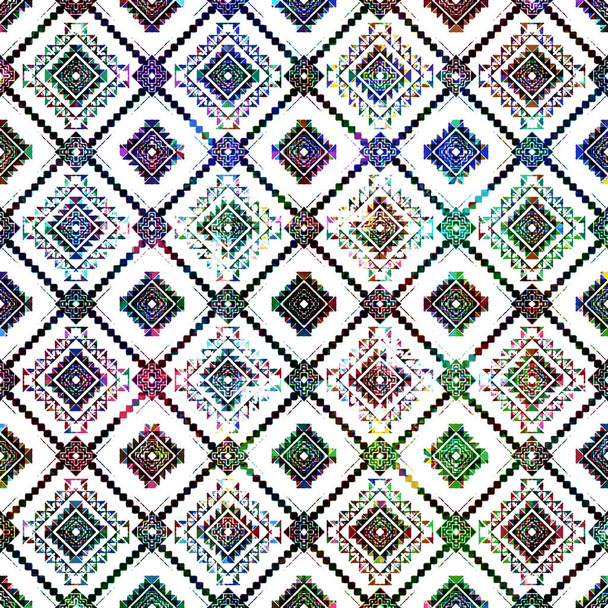 Geometrik dairesel kilim ikat deseni grunge desenli - Fotoğraf, Görsel