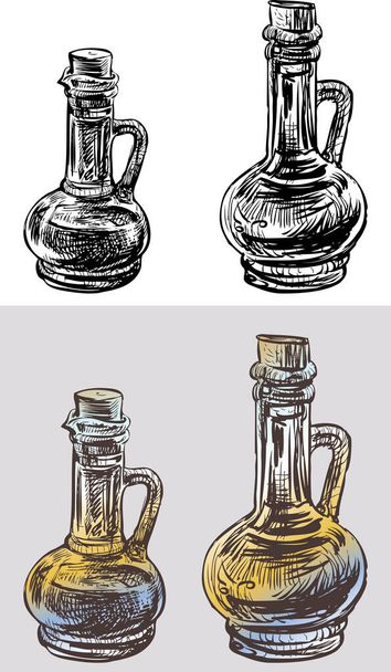 Vector drawings of bottles with vegetable oil - Vector, Imagen