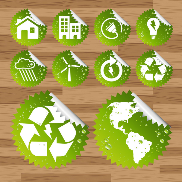 Coleção de eco-ícones de poupança de planeta verde
 - Vetor, Imagem