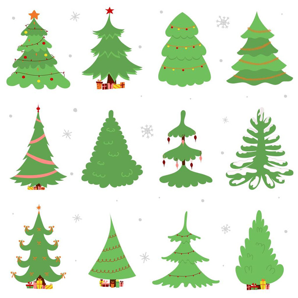 クリスマスのベクトルイラスト。装飾が施された様々なクリスマスツリーのセット - ベクター画像