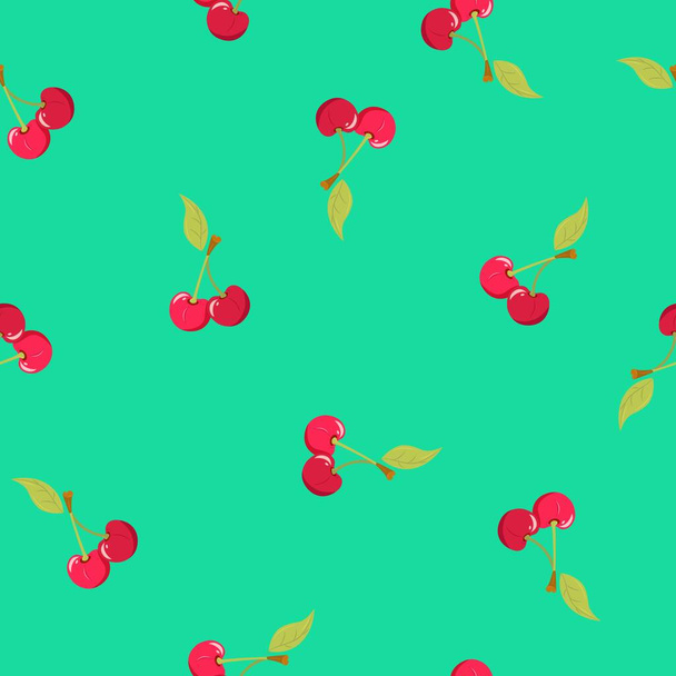 Vector seamless pattern with cherries and strawberries by summer. Endless illustration with delicious tropical fruits and berries. - Vector, Image