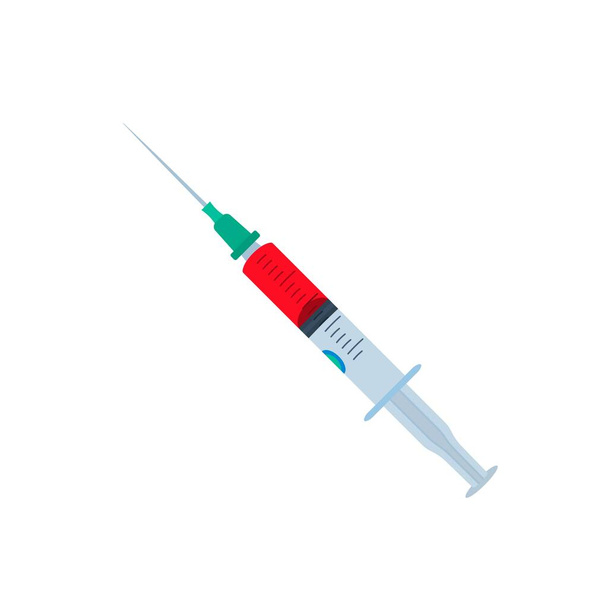 Vectorillustratie van een geïsoleerde spuit met het virusvaccin.  - Vector, afbeelding