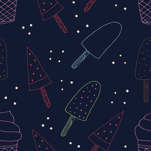 Hand drawn Ice cream food seamless pattern. Ice cream Vector illustration in doodle style - Vektor, obrázek