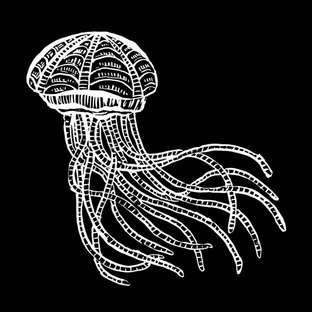 Linia Art Cartoon Meduza Octopus Deep Sea Creatures wektor - Wektor, obraz