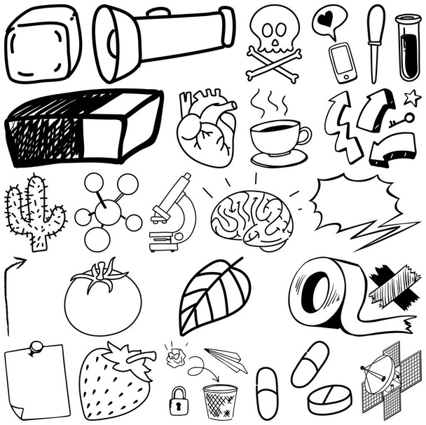 Set di oggetti e simboli disegnati a mano illustrazione scarabocchio - Vettoriali, immagini
