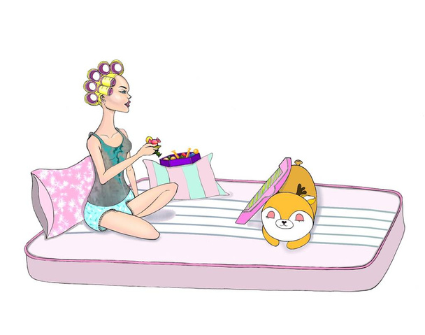 casa de banho SPA relaxar hotel beleza fim de semana softtoy brinquedos menina loira loira moda estilo mulher na moda rosa casa  - Foto, Imagem