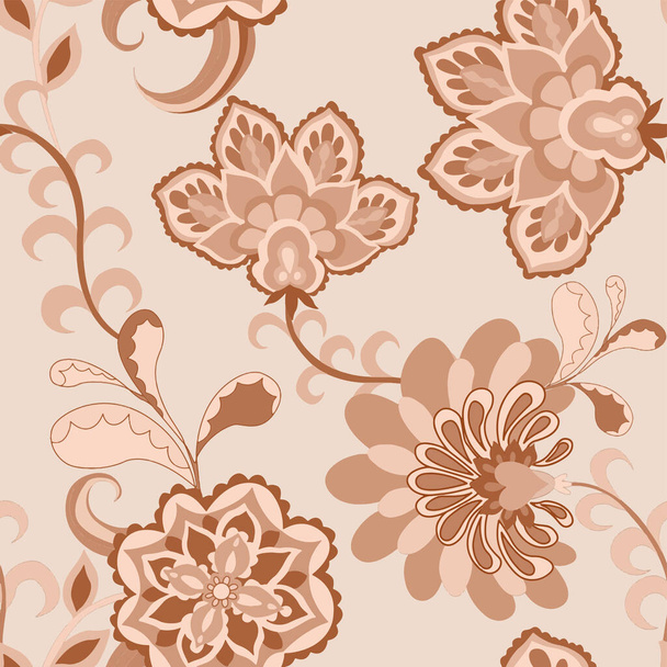 Creative seamless pattern with flowers and leaves in ethnic style. Floral decoration. Traditional paisley pattern. Textile design texture.Tribal ethnic vintage seamless pattern. - Вектор,изображение