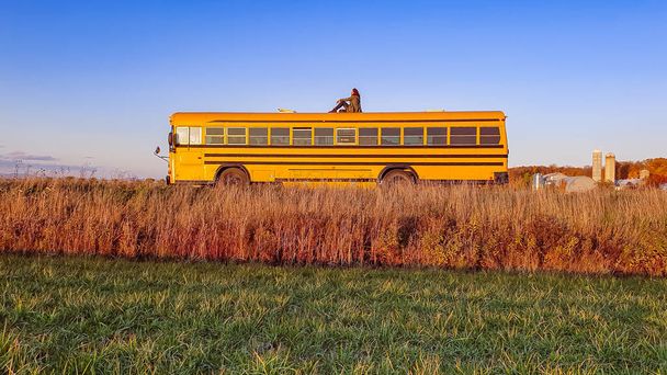 vintage żółty autobus szkolny przygoda - Zdjęcie, obraz
