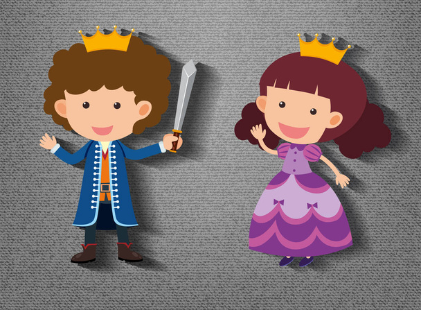 Маленький лицар і принцеса мультяшний персонаж на сірому фоні ілюстрації
 - Вектор, зображення