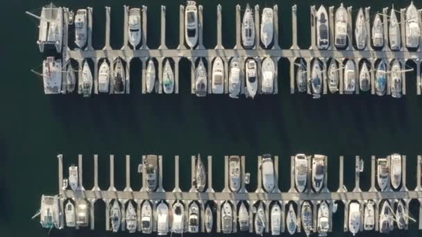 Drone shot of luxury boats and yachts docked at the marina in Long Beach California - Footage, Video