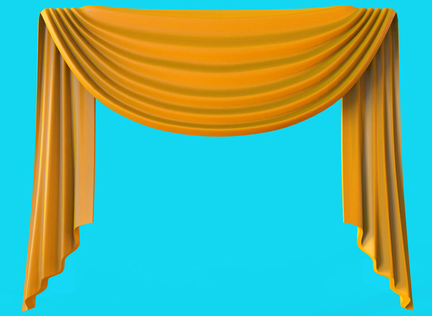 Sárga függöny elszigetelt kék háttérrel. 3D illusztráció - Fotó, kép