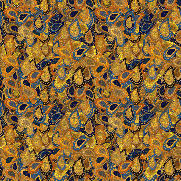 Print. Nice fabric pattern. Design. Doodles blue, yellow and brown on colors. Flat elements. - Photo, Image