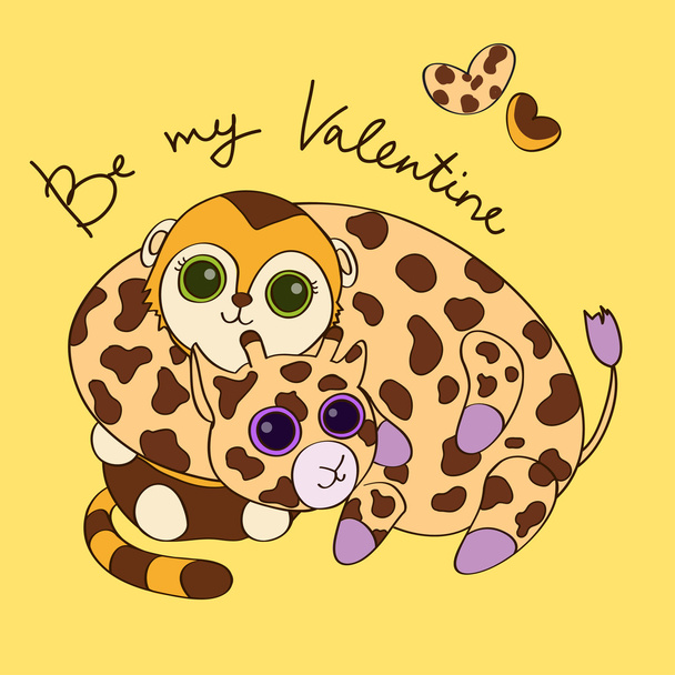 Postkarte zum Valentinstag mit Giraffe und Mönch - Vektor, Bild