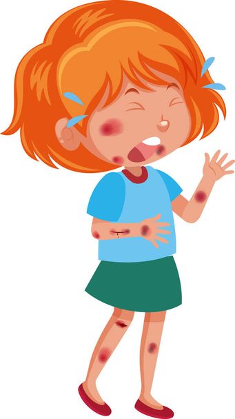 Menina ferida na bochecha e braço personagem de desenho animado isolado no fundo branco ilustração - Vetor, Imagem