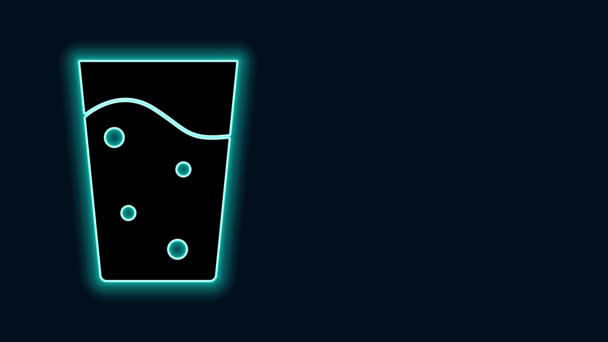 Ligne lumineuse néon Verre avec icône de l'eau isolée sur fond noir. Du verre soda. Animation graphique de mouvement vidéo 4K - Séquence, vidéo