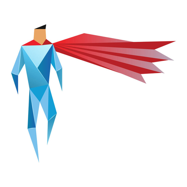 Superhero low poly. Vector polygonal illustration of super hero, origami style icon, modern cartoon man character - ベクター画像