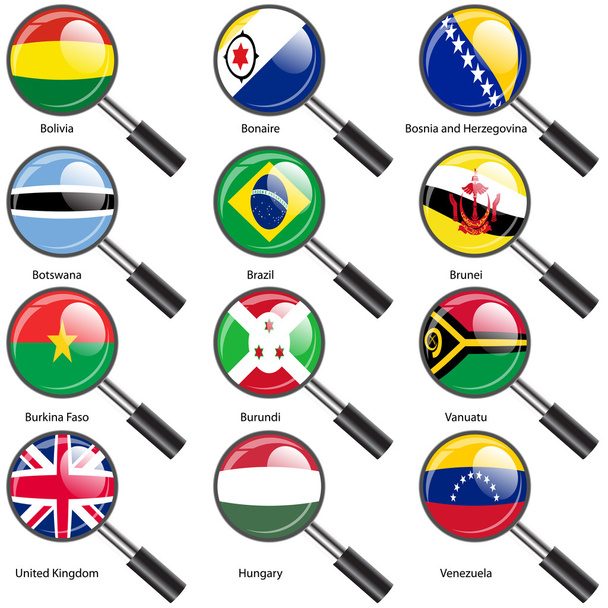 Set Flags of world sovereign states magnifying glass il - Foto, immagini
