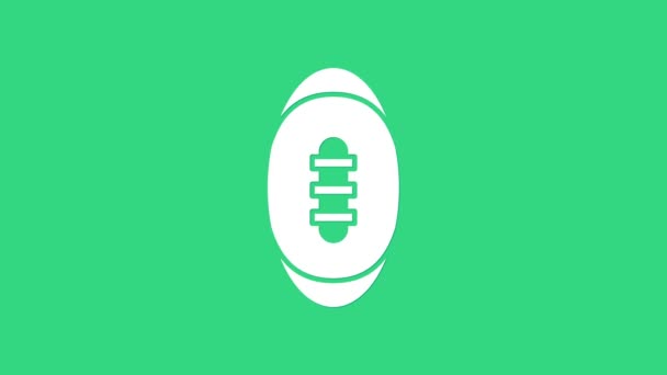 Иконка белого американского футбольного мяча на зеленом фоне. Значок мяча для регби. Символ командной игры. Видеографическая анимация 4K - Кадры, видео