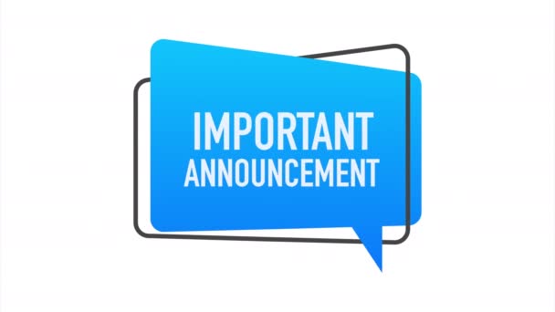 Important Announcement written on speech bubble. Advertising sign. stock illustration. - Footage, Video