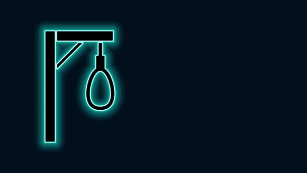 Leuchtende Neon-Linie Galgenseilschlaufe hängt Symbol isoliert auf schwarzem Hintergrund. Seil in Schlinge gebunden. Selbstmord, Erhängen oder Lynchen. 4K Video Motion Grafik Animation - Filmmaterial, Video
