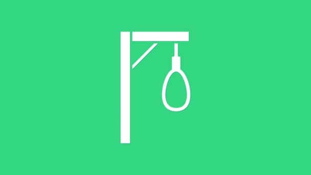 White Gallows Seilschlaufe hängt Symbol isoliert auf grünem Hintergrund. Seil in Schlinge gebunden. Selbstmord, Erhängen oder Lynchen. 4K Video Motion Grafik Animation - Filmmaterial, Video