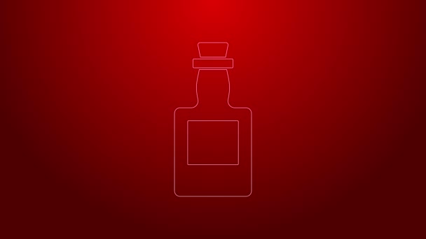 Grüne Linie Tequila Flasche Symbol isoliert auf rotem Hintergrund. Mexikanischer Alkoholkonsum. 4K Video Motion Grafik Animation - Filmmaterial, Video
