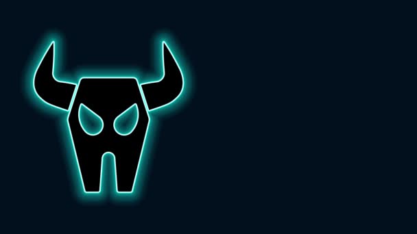 Icono de cráneo de búfalo de línea de neón brillante aislado sobre fondo negro. Animación gráfica de vídeo 4K - Metraje, vídeo