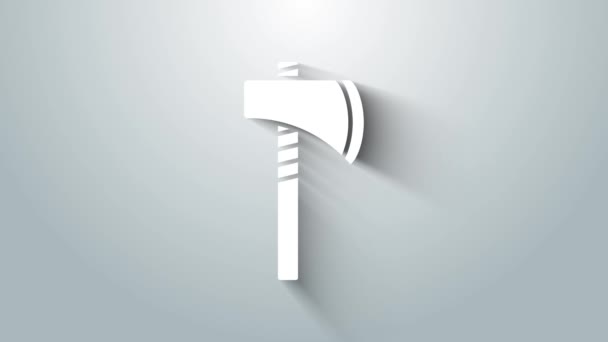 Bílé indiánské tomahawk sekera ikona izolované na šedém pozadí. Grafická animace pohybu videa 4K - Záběry, video