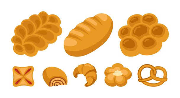 Сладкие булочки иконка набор хлебобулочных изделий вектор - Вектор,изображение