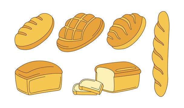 Boulangerie jeu d'icônes croquis Pain symbole dessin animé vecteur - Vecteur, image