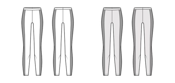 Yoga παντελόνι τεχνική επίδειξη μόδας με λάστιχο στη μέση, πλαϊνά πάνελ, προπόνηση λεπτό, απλό πλεκτό παντελόνι. Επίπεδη - Διάνυσμα, εικόνα