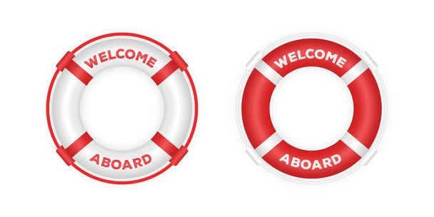 Realistic red and white boat lifebuoy rings. 3d lifebuoys. Rescue life belt illustration - Vector, Image