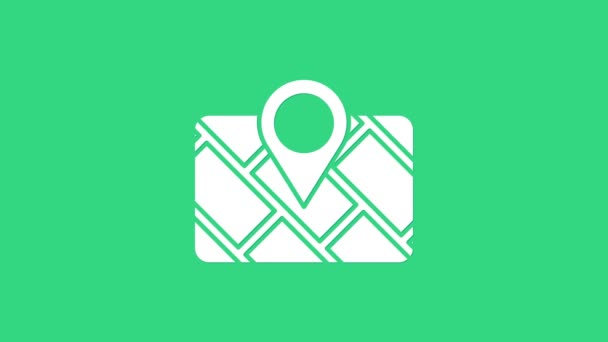 Fehér Gps eszköz térkép ikon elszigetelt zöld háttér. 4K Videó mozgás grafikus animáció - Felvétel, videó
