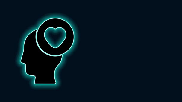 Ligne lumineuse néon Tête humaine avec icône du cœur isolée sur fond noir. Concept d'amour avec tête humaine. Animation graphique de mouvement vidéo 4K - Séquence, vidéo