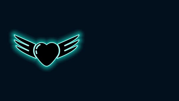 Gloeiende neon lijn Hart met vleugels pictogram geïsoleerd op zwarte achtergrond. Liefdessymbool. Valentijnsdag. 4K Video motion grafische animatie - Video