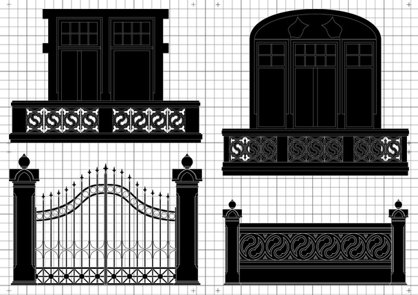 Vintage house architectural plan vector - Διάνυσμα, εικόνα