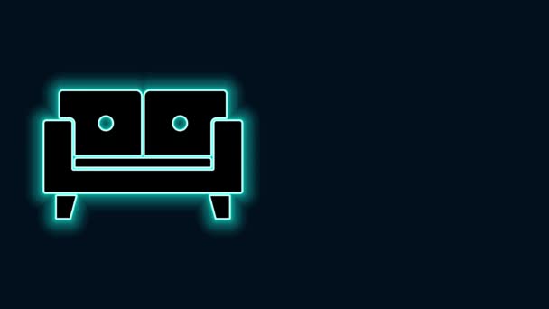 Linha de néon brilhante ícone do sofá isolado no fundo preto. Animação gráfica em movimento de vídeo 4K - Filmagem, Vídeo