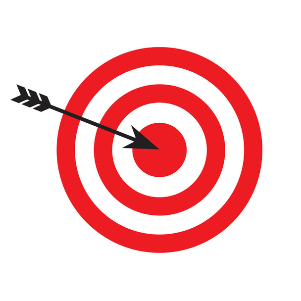 Red  target arrow center on white background. Business icon. Isolated vector illustration. Arrow icon. Stock image. EPS 10. - Vector, Image
