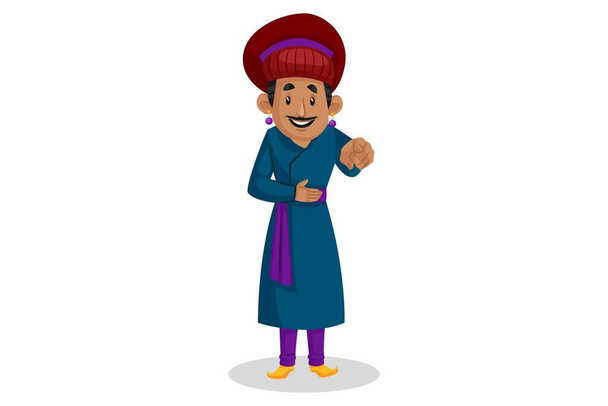 Vector graphic illustration. Birbal is laughing and pointing his finger. Individually on a white background. - Vecteur, image