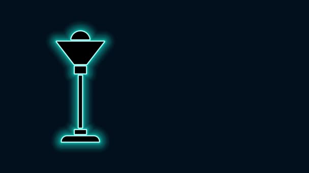 Icono de lámpara de pie de línea de neón brillante aislado sobre fondo negro. Animación gráfica de vídeo 4K - Metraje, vídeo