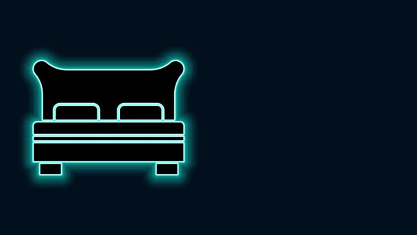 Ligne lumineuse néon Grand lit pour deux ou une personne icône isolée sur fond noir. Animation graphique de mouvement vidéo 4K - Séquence, vidéo