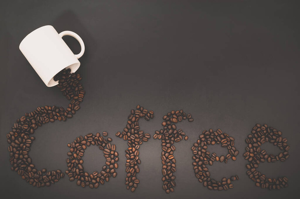 Love drinking coffee, Coffee beans line up the word coffee  - Photo, Image